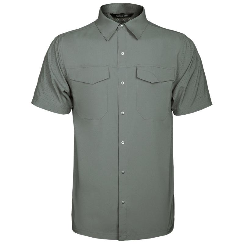 Angken Men's Breathable Tactical Quick-Dry Shirt - Short Sleeve, Lapel, Casual Outdoor Workwear