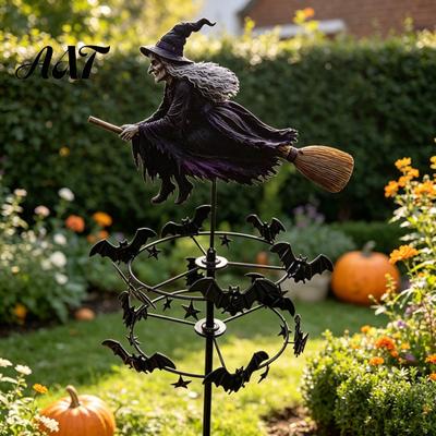 Langlebiger Metall-Windrad-Gartenhexe Windspiel, Halloween-Hofkunst Outdoor-Erdspieß, Fliegend für Rasen Terrasse Weg Herbstdekoration