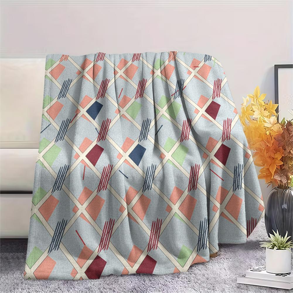1Pc Simple Geometry Print Flannel Blanket, High Quality Comfortable for All Seasons, Home Decor, Warmth and Comfort, Perfect for Christmas Gifts W18
