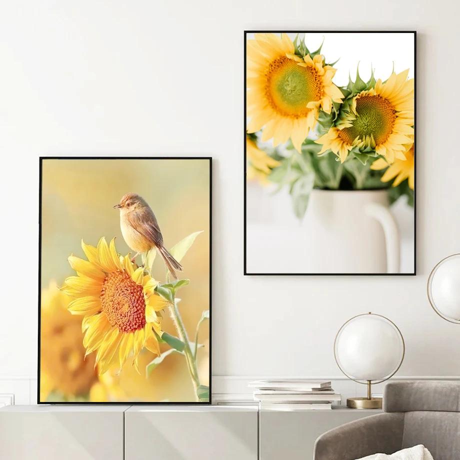 Canvas Painting Gold Sunflower Tulip Dahlia Daisy Orange Nordic Wall Art Posters and Prints Wall Pictures for Living Room Decor