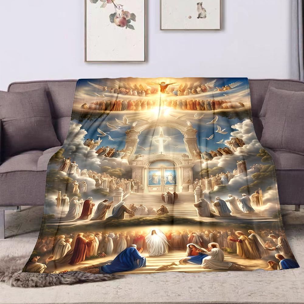 "Heavenly Scene with Angels and Light" Patterned flannel blanket perfect for the bedroom living room, sofa, or a little nap