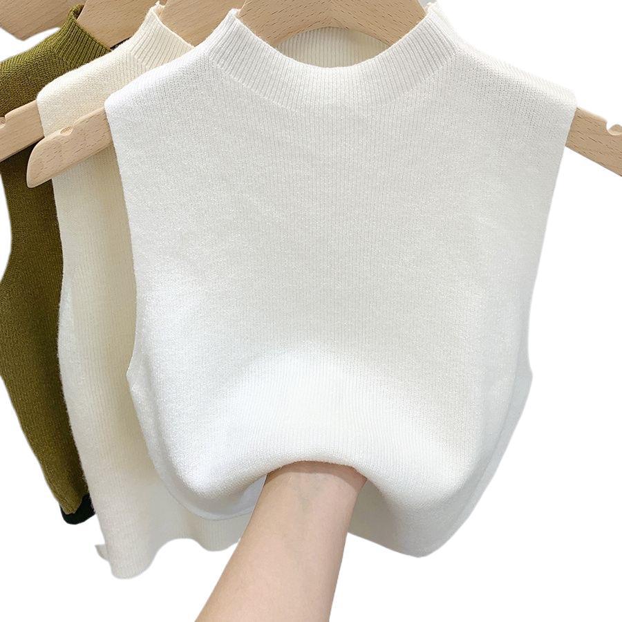 Chic Summer Knitted Sleeveless Vest: Women's Half-High Collar Camisole - Ideal for Inner or Outer Wear.