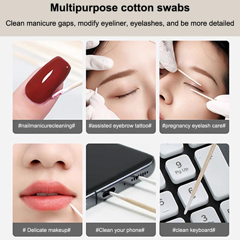 100Pcs Micro Wood Cotton Swab Eyelash Extension Tools Tatoo Microblading Cleaning Wooden Sticks Cosmetic Cotton Brush Buds Tip