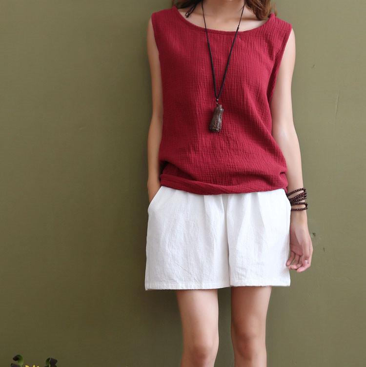 2025 Spring/Summer Women's Artistic Cotton Linen Double-Layered Crinkle Vest - Solid Color, Loose Camisole Base Layer