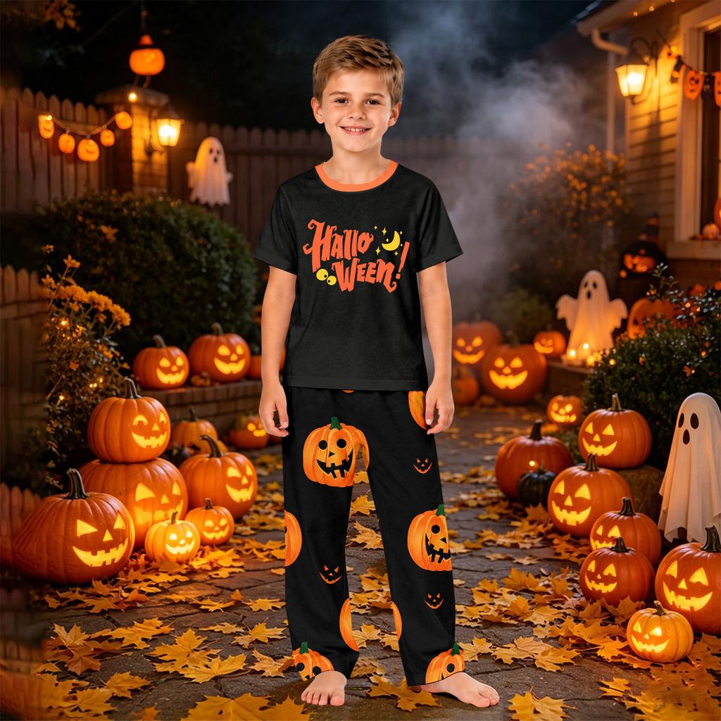 Family Matching Halloween Print T-Shirt and Shorts Pajama Set for Parents and Kids