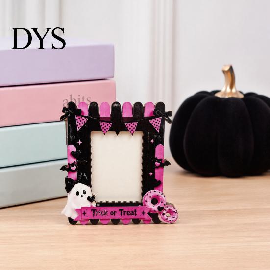 Halloween Photo Frame Wooden Frame, Cute Ghost Butterfly Cat Tabletop Decor Display Slot with Stand, Sweet Kawaii Pumpkin Picture Holder for