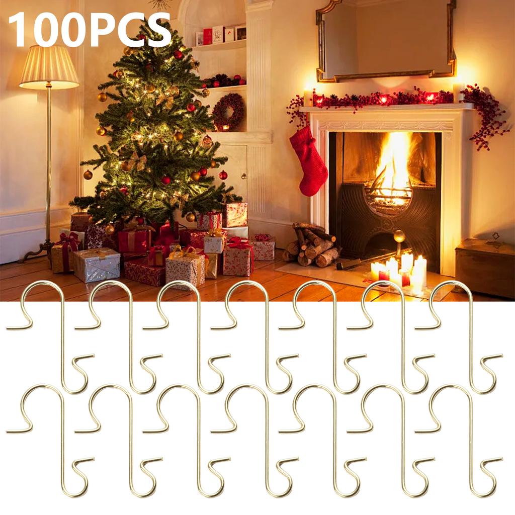 S-Shape Hanger Christmas Hook 100pcs Christmas Day Christmas Stocking Christmas Tree Decoration Hook Seasonal Décor