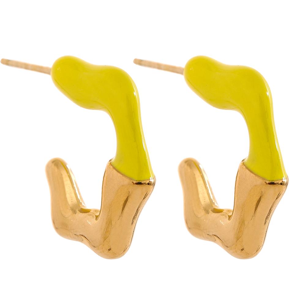 Yhpup Colorful Enamel C Shape Geometric Stainless Steel Candy Fashion Y2K Summer Earrings Women Waterproof Gold Color Jewelry