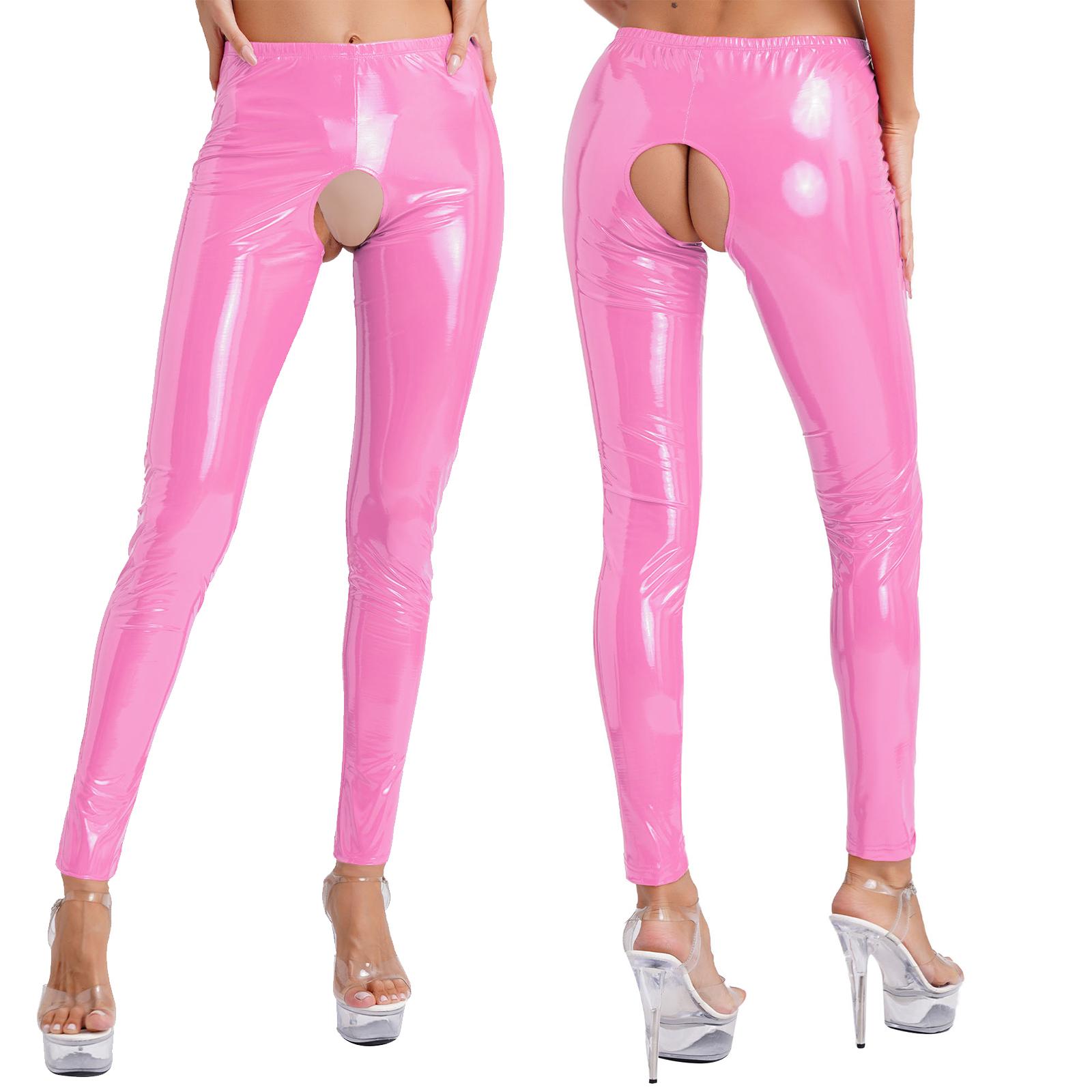 

Жіночі шкіряні легінси Wetlook з вирізом на еластичному поясі Колготки Штани Штани з високою талією S рожевий