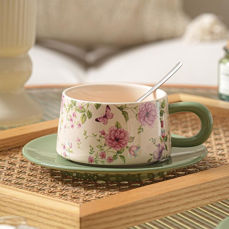 

Floral coffee cup set Ceramic home coffee shop souvenir office latte light luxury retro gift box water cup 280ml