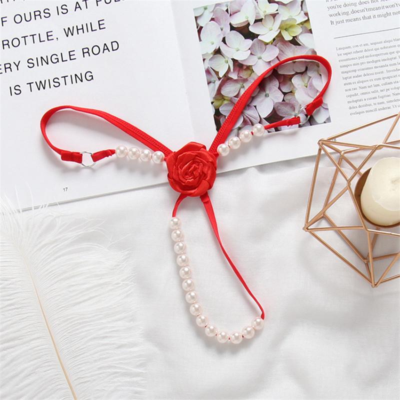 Chiloți perle sexy, cu flori de trandafir, pantaloni tanga transparente, lenjerie reglabilă cu talie joasă