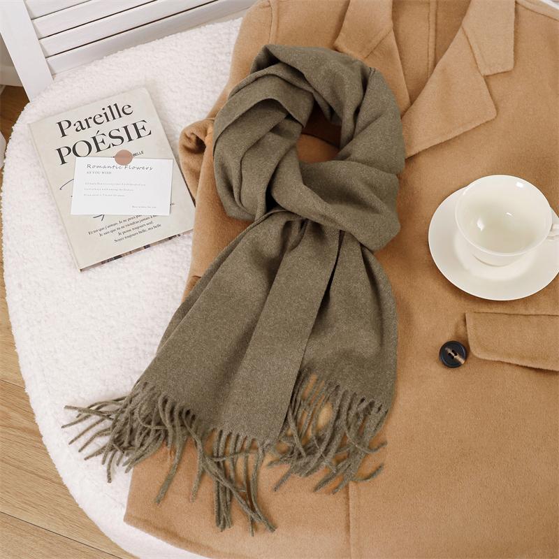 30*180cm Korea Styles Solid Color Cashmere Winter Warm Women Scarf Thicken Shawl Tassels Pashmina Hijab Wrap Windproof Foulard