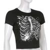 Black Woman Y2K Tees Punk Goth Retro Printed T Shirt Short Sleeve Summer Girl Harajuku Crop Tops