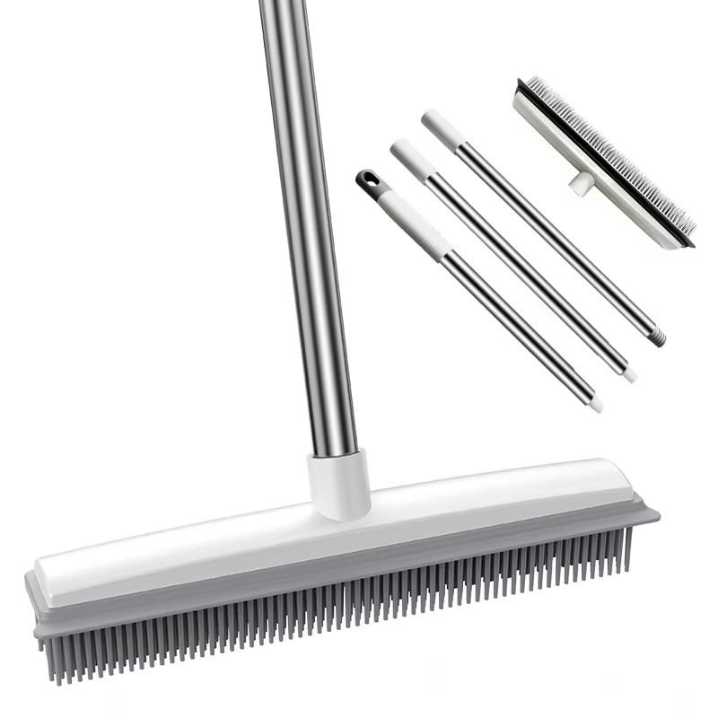 Rubber Clean Flooring Indoor Broom for Pet Hair Remover Fur Remover Broom with Squeegee, Portable Detailing Lint Remover Brush