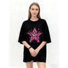 Oversized T Shirt Black Pink Star Graphic Print With Sparkle Text All You Need Is Love And A Little Magic Casual Streetwear For Women