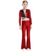 Girls Metallic Sequin Dance Set Long Sleeve Crop Top Paired with Sheer Mesh Bell Bottom Pants Performance Outfit