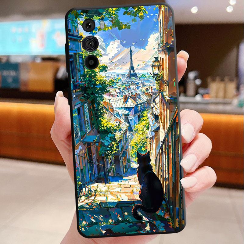 Japan Anime Girl Cat Landscape Phone Case For Motorola Edge 60 50 40 Pro 60 50 40 30 Ultra Neo Fusion Moto G Play G Stylus G