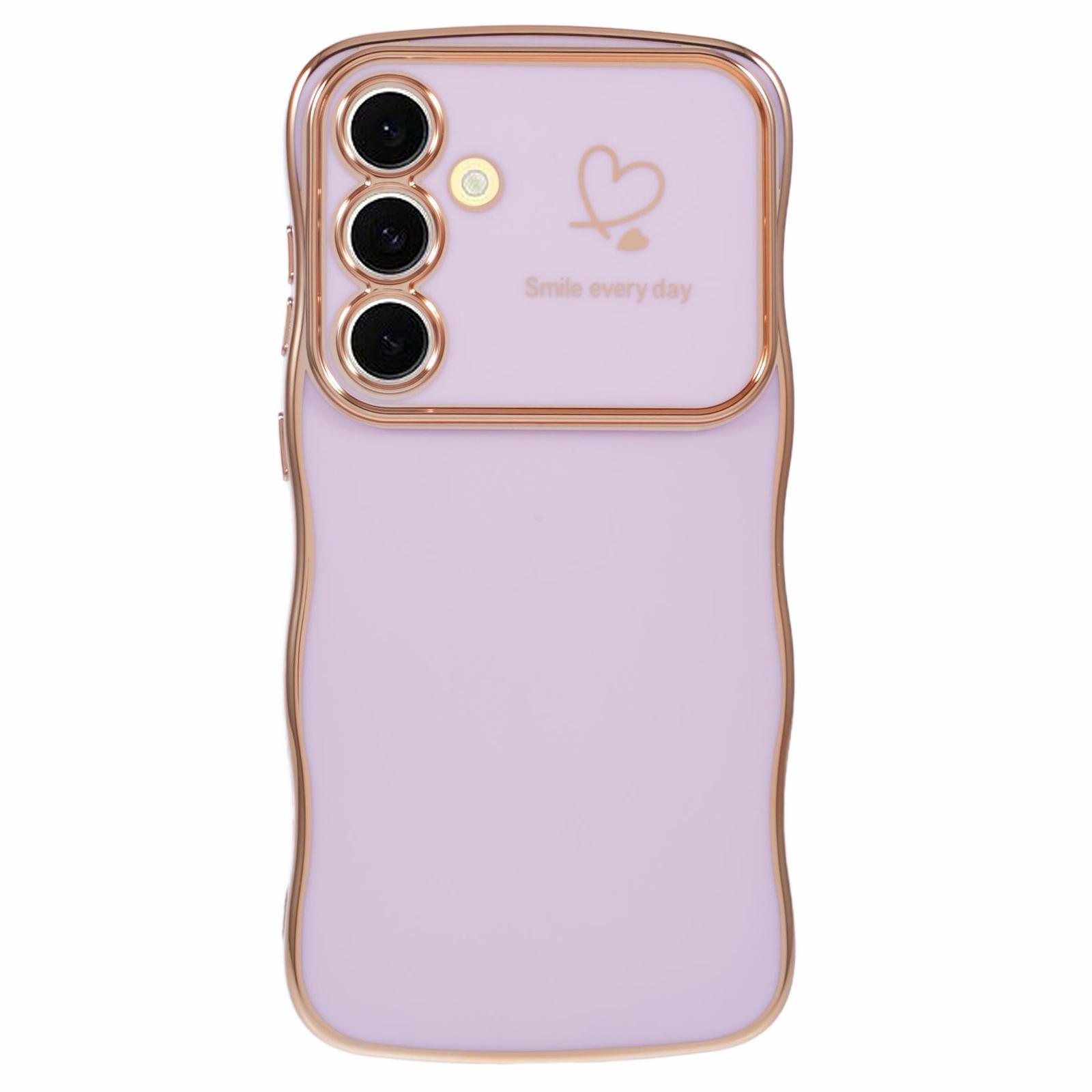 

For Samsung Galaxy A14 4G/5G Case Love Hearts TPU Phone Cover Curly Wave Frame Large Window Purple