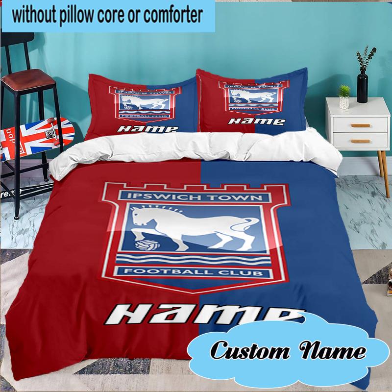 Custom Name Ipswich Football Crest Bedding Set 3pcs, Bedding Set Including 1pc Duvet Cover And 2pcs Pillowcases for Bedroom, Dormitory Gift
