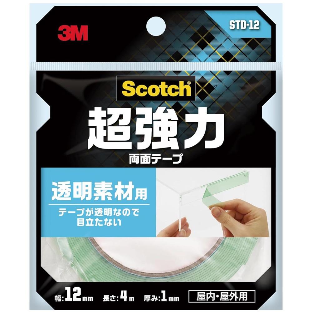 

3M Double-Sided Tape, Super Strong, Transparent, For Materials, Width 12mm, Length 4m, Scotch STD-12 Semi-Long