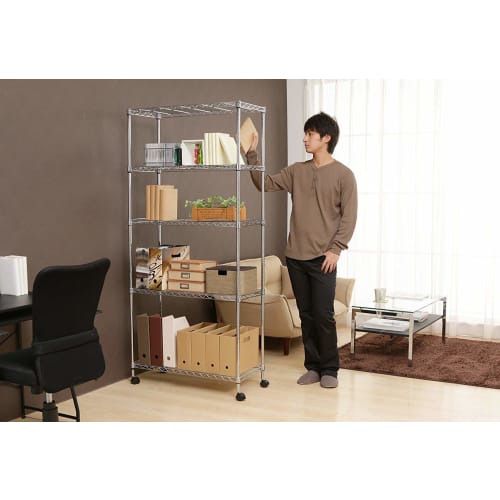 IRIS OHYAMA Metal Shelf, 5-Tier, with Casters, Rust-Resistant, 19mm Pole Diameter, 80cm Wide X 35cm Deep X 174.5cm High, Silver, SEM-8018