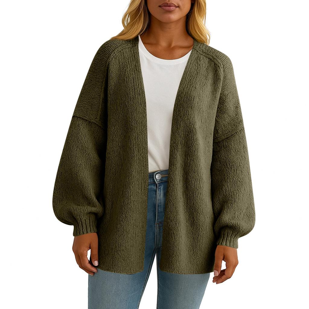 Women's Fashion Solid Color Coats Long Sleeved Knitted Casual Cardigan Sweater Jacket
