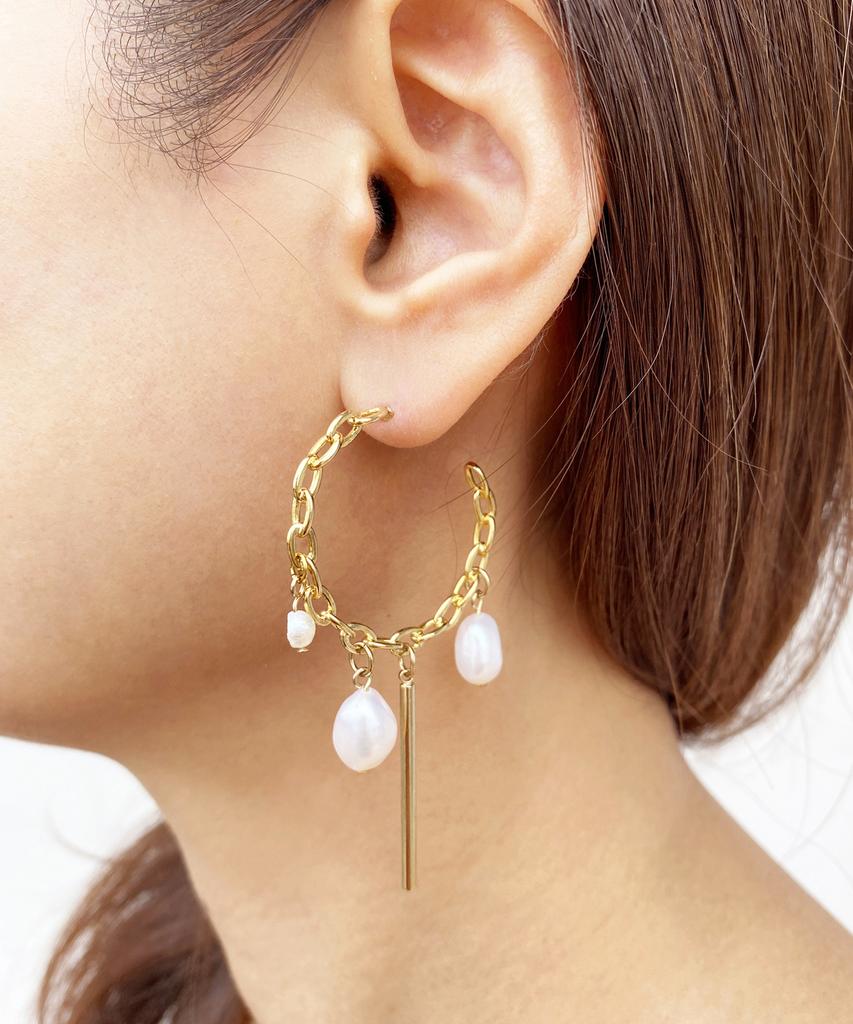 Lazy N Crazy Gold Freshwater Pearl Vintage Hoop Ring Earrings