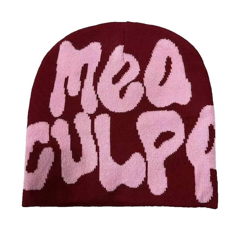 Mea Culpa Trendy Letter Print Beanies Knit  Hat Streetwear Cap Outfit Women Girl