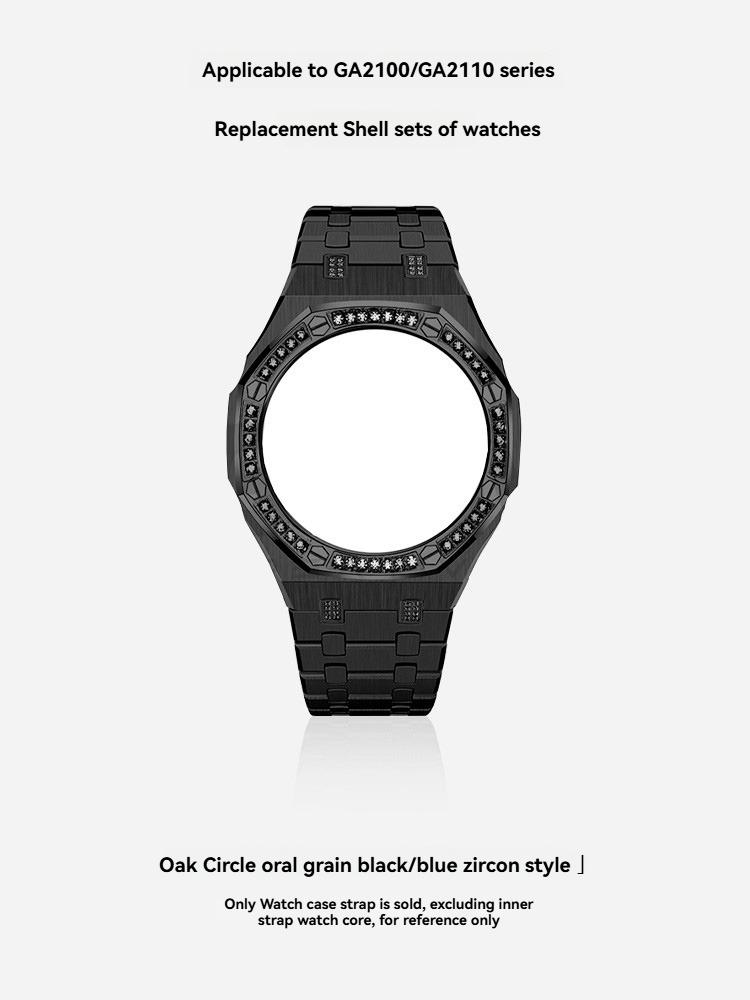Pro hodinky Casio G-SHOCK Black Knight GA-2100/GA-2110/GA-B2100 Modifikované pouzdro s černým diamantem Sada nerezového řemínku Příslušenství