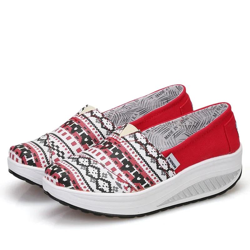 

Модные женские туфли на танкетке, туфли-качалки на платформе, легкие спортивные туфли Zapatillas для женщин, дышащие, утягивающие туфли-качели 34