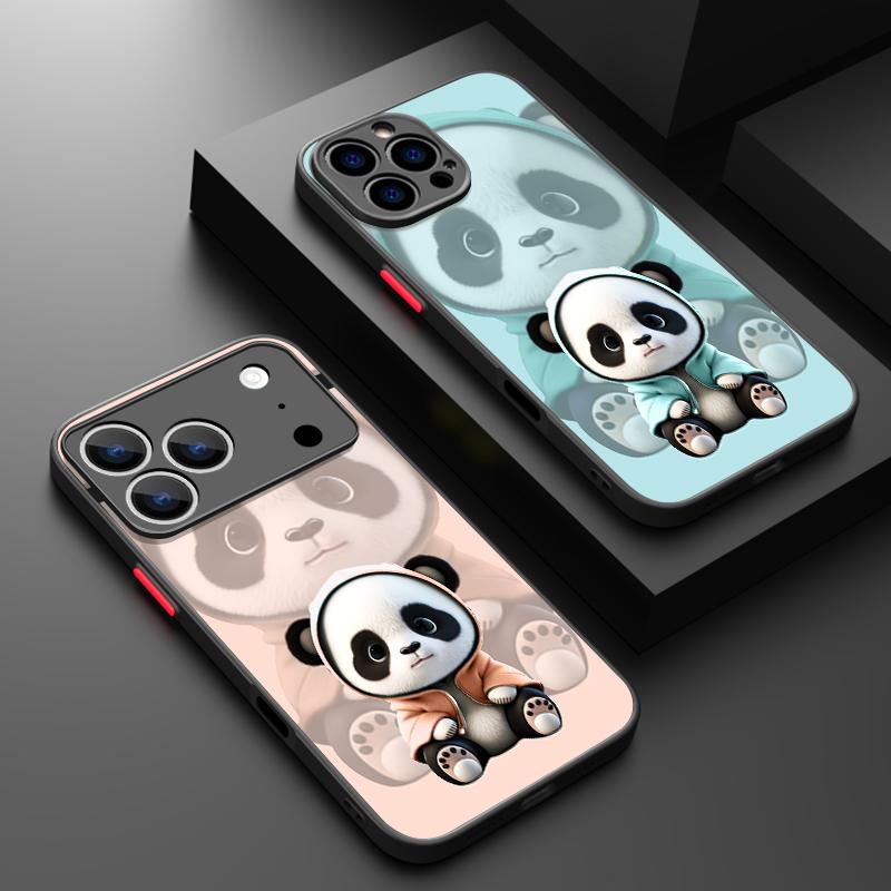 Cute 3D Embossed Panda Pattern Phone Case For iPhone 17 Pro Max Funda iPhone 16 Pro Max 13 15 14 17 Air 16e Matte Back Cover Coque