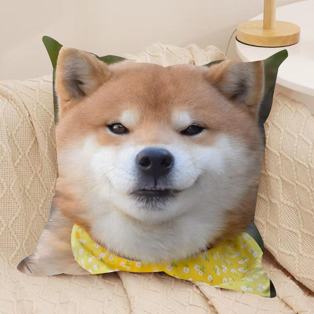 Cute Shiba Inu Cushion Cover Soft Plush Fabric Double-Sided Printed Sofa Cushion Cover for All Seasons Home Decor Gift
