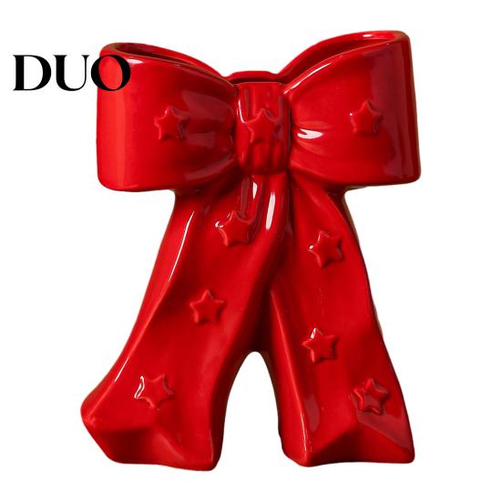 Dried Flower Holder Ceramic Bow Vase with Star, Decorative Flowers Vase, Creative Romantic Home Accessories Arrangement for Living Room Table