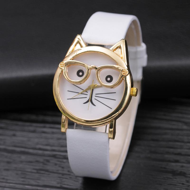 1PC Cartoon Cat Cute Children Watch Creative Fashion Trend Cat Face Glasses Love Student Watch