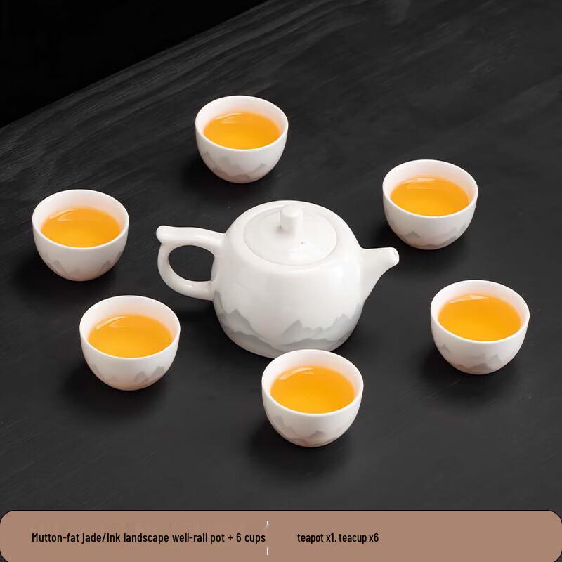 Cha Xun Ink Wash Mutton Fat Jade Ceramic Tea Set