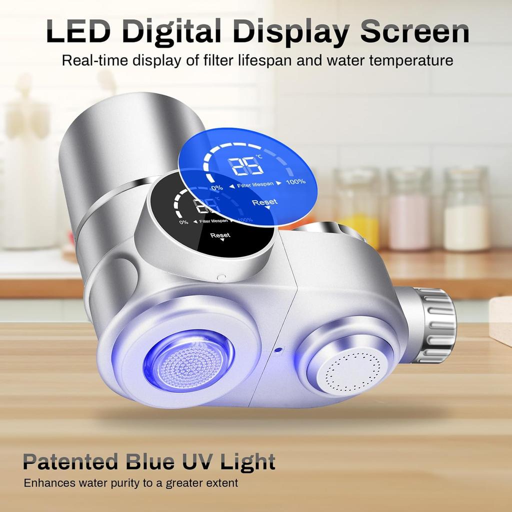 Faucet Mount Water Filtration System, LED Digital Display Faucet Tap Water Filter, NSF Certified to Reduce Chlorine Heavy Metals and Bad Taste w/13