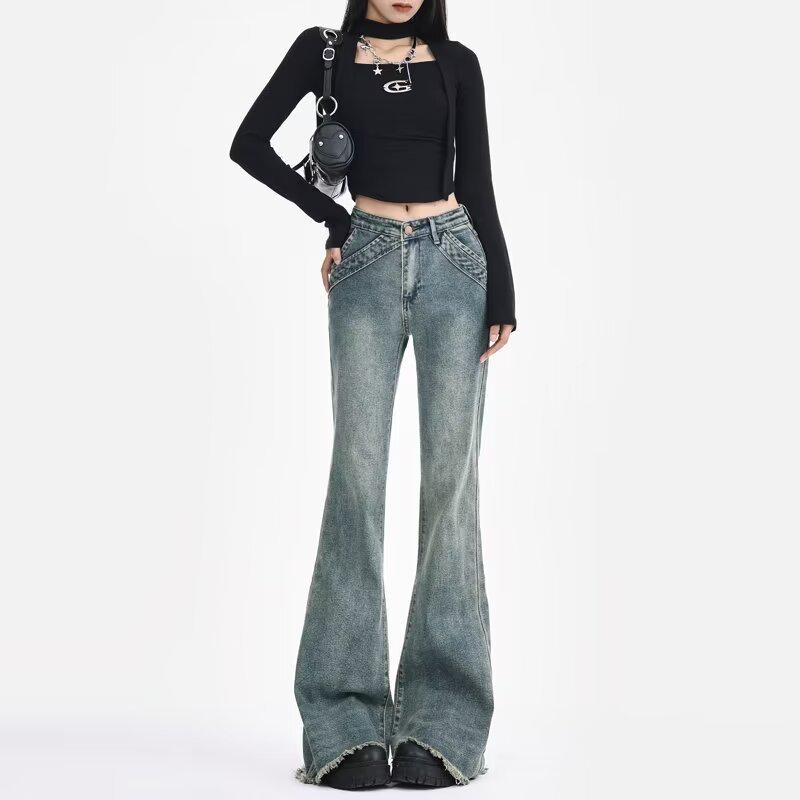 Spring/Summer Frayed Micro-Flare Patchwork Jeans - Slimming, Floor-Length Women s Pants XL