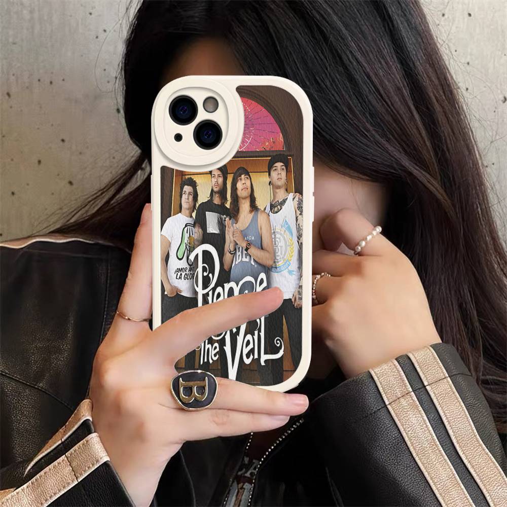 

P-Pierce The V-Veil Band Phone Case For IPhone 16 15 14 13 12 11 Pro Max Plus 16E Soft Leather Cover iphone 13promax