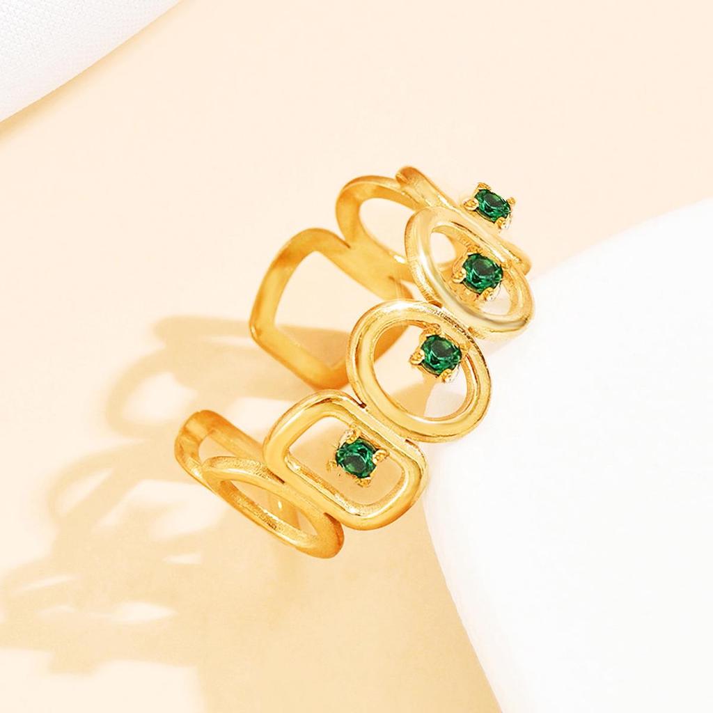 Retro Stainless Steel Geometric Open Ring with Hollow Rectangle Oval Design