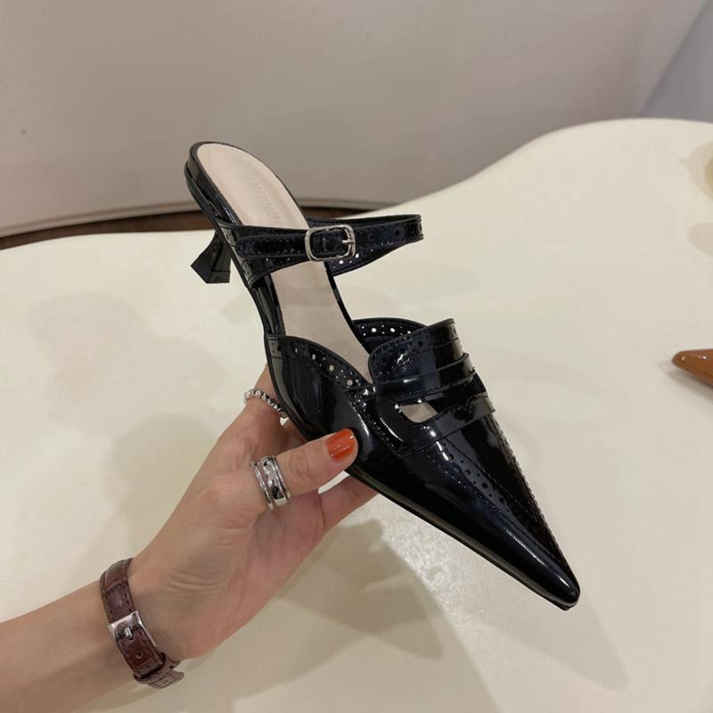 Fashion SUOJIALUN 2024 Spring New Brand Women Slipper fashion Pointed Toe Slip On Mules Shoes Thin High Heel Outdoor Dress Sandal Pumps
