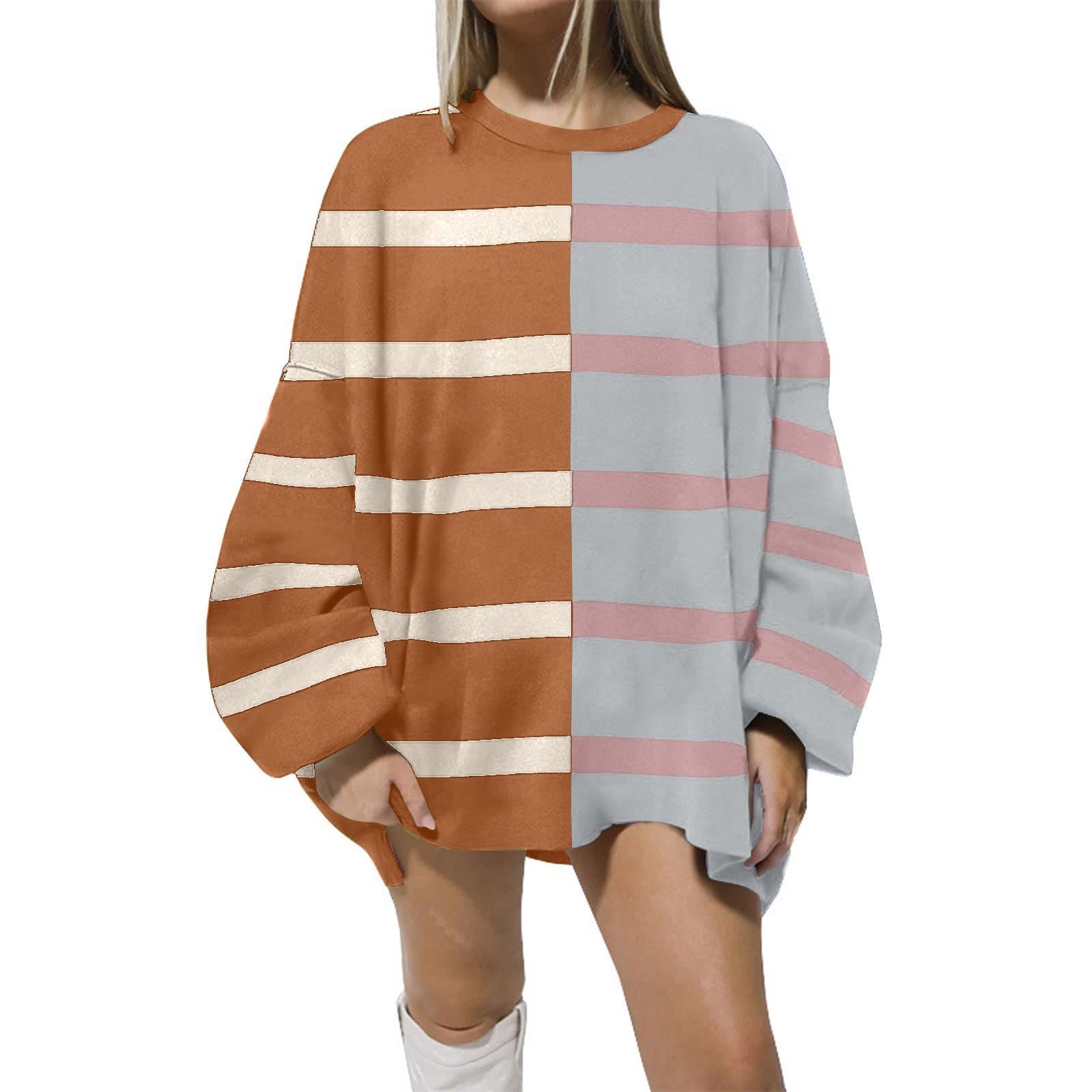 

Женская мода свободный полосатый трикотажный свитер с длинным рукавом повседневный свитер в стиле пэчворк L серый