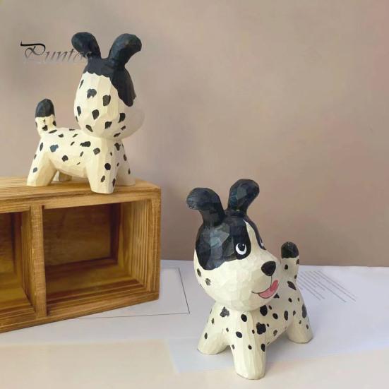 Playful Tongue Out Dog Statue Handmade Dalmatian Figurine, Cute Sculpture, Wooden Desk Decor for Home Office Bookshelf, Unique Gift Lovers Small