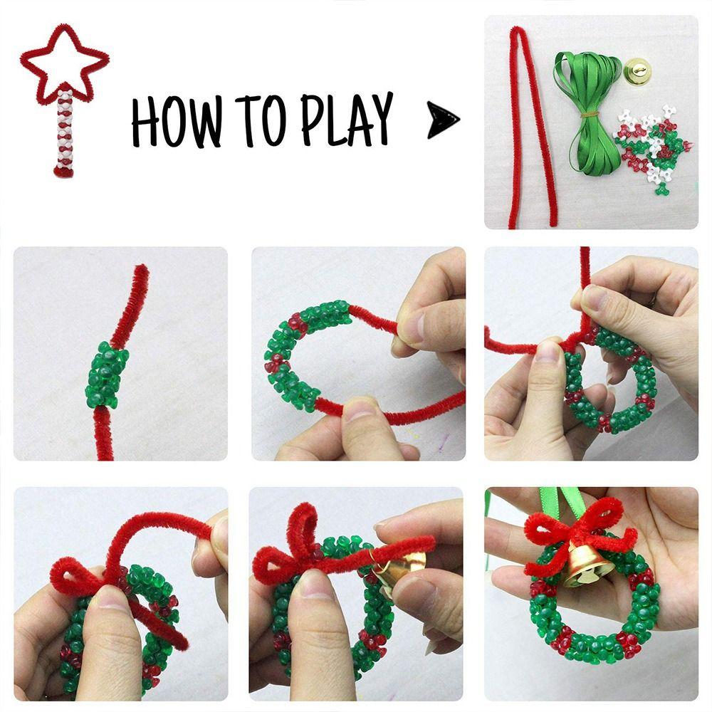 1500 Pieces Triangle Beads Christmas Beaded Decoration Set  For Xmas Craft Wreath Tree Decor