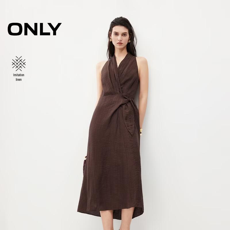 ONLY Women s V-Neck Linen-Look Belted Maxi Dress S