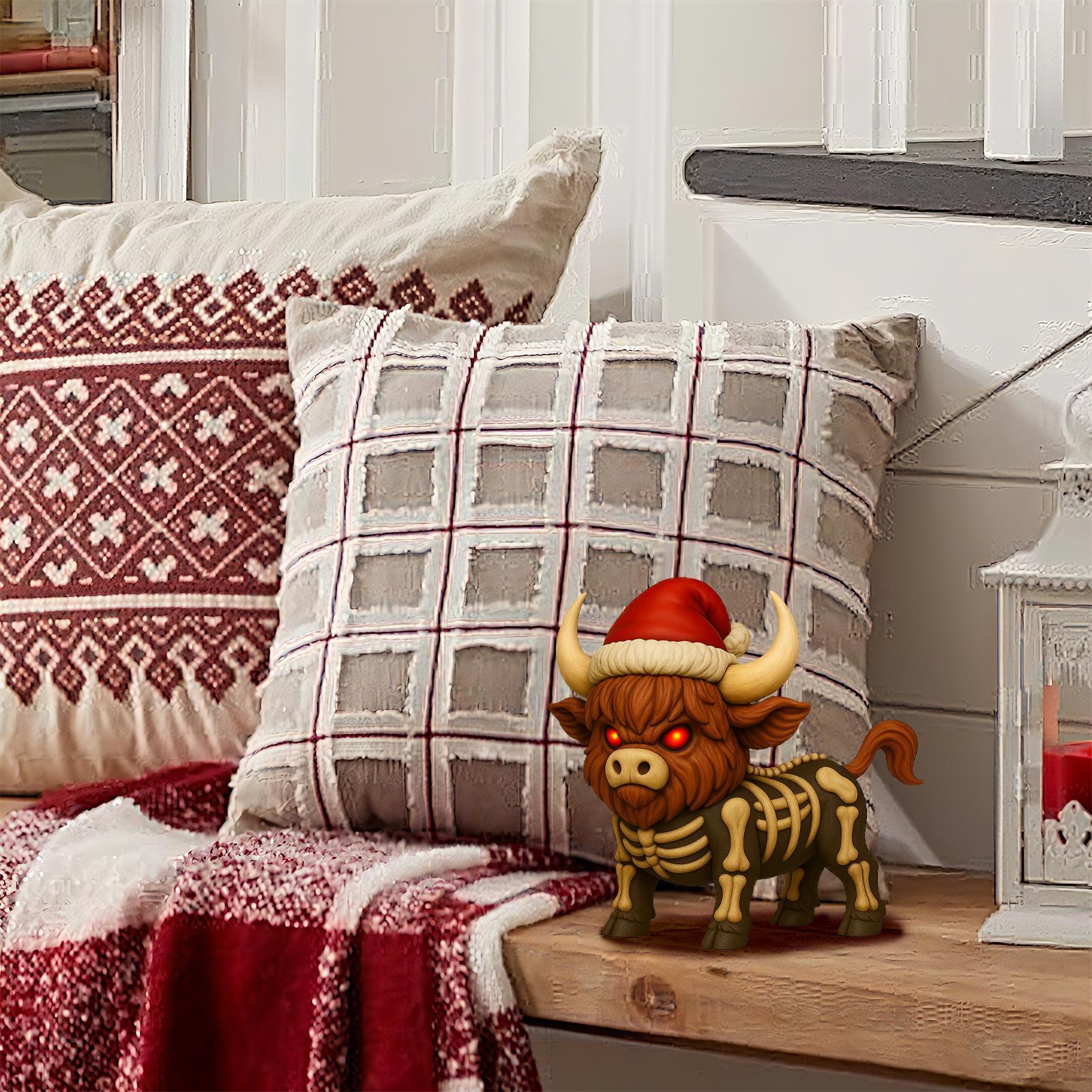 

Cow Figurine Cow Decorations For Home Skeleton Cattle Figurines With Angry Face Wear Santa Hat Christmas Themed Decorations For CHINA