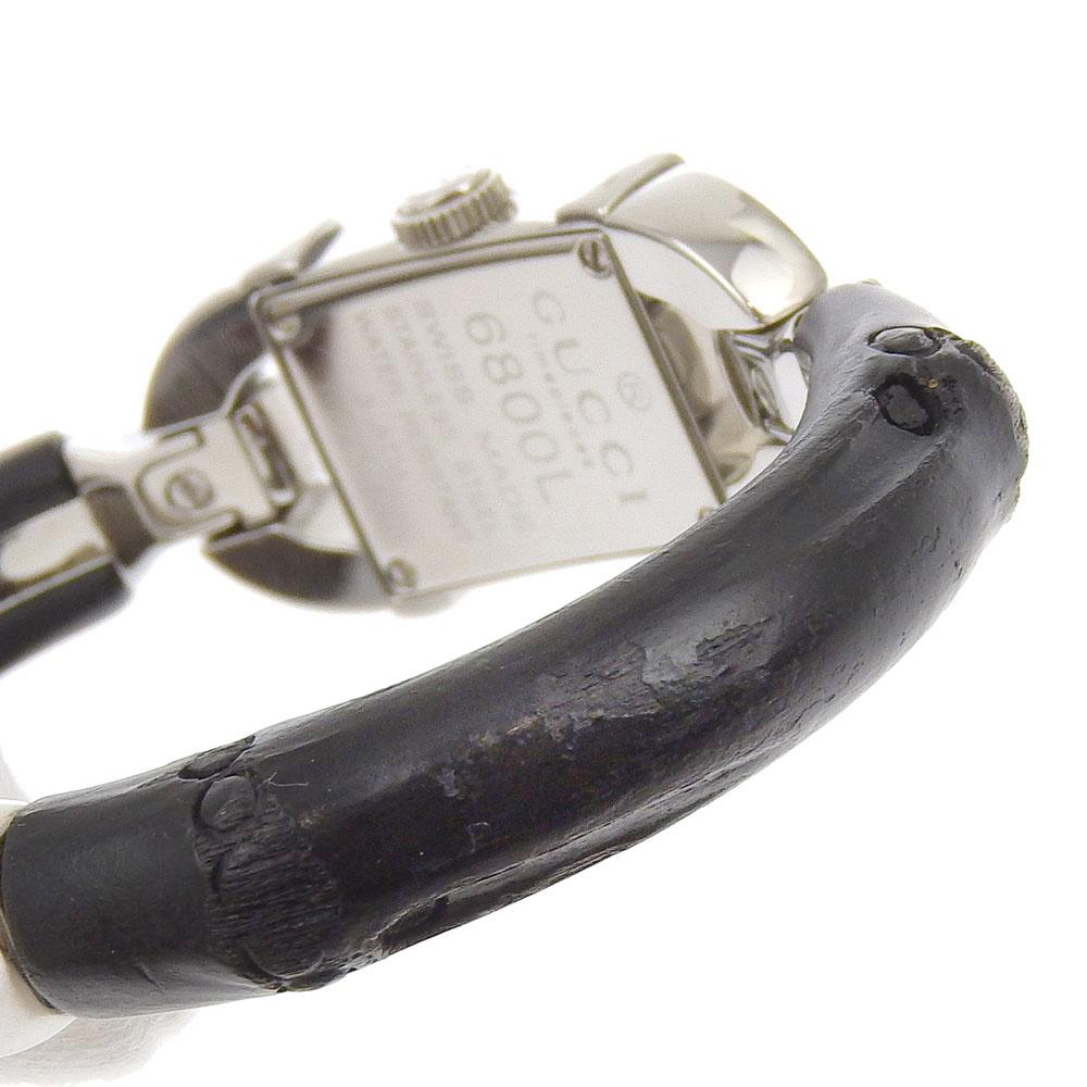 Gucci Bangle Watches 6800L blackDial Stainless Steel/Bamboo Quartz Analog Display Women Used