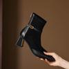 Krazing Pot Flock Cow Skin Square Toe Thick Heels Chelsea Boots Size 42 Beauty Lady Women Modern Fashion Girl Ankle Boots