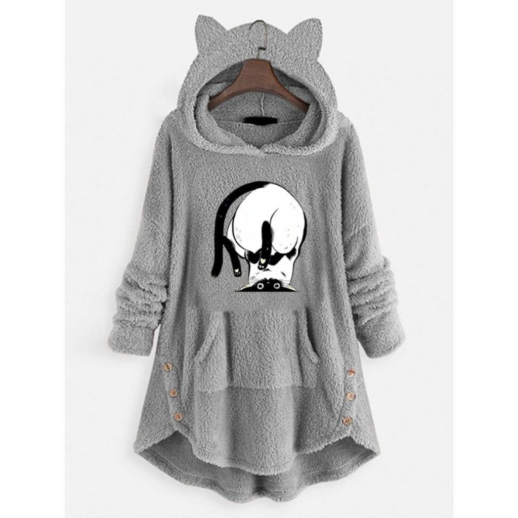 Autumn and Winter Hoodie, Women's Hooded Long Sleeved Double-sided Velvet Women's Oversized Jacket