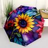 Stunning Sunflower Stained Glass Wall ArtUmbrella with Cute Design,Portable 3-Fold Compact Umbrella for Men&Women,Valentine's Day Mother's D