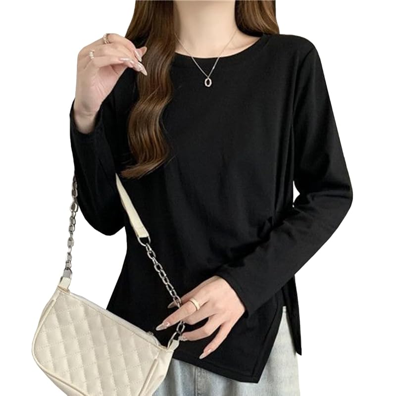 

[ODFMCE] t-shirt ladies long sleeve spring cotton Plain color Fashionable Beautiful Relaxing big size is (JP, alphabet, XL, black)